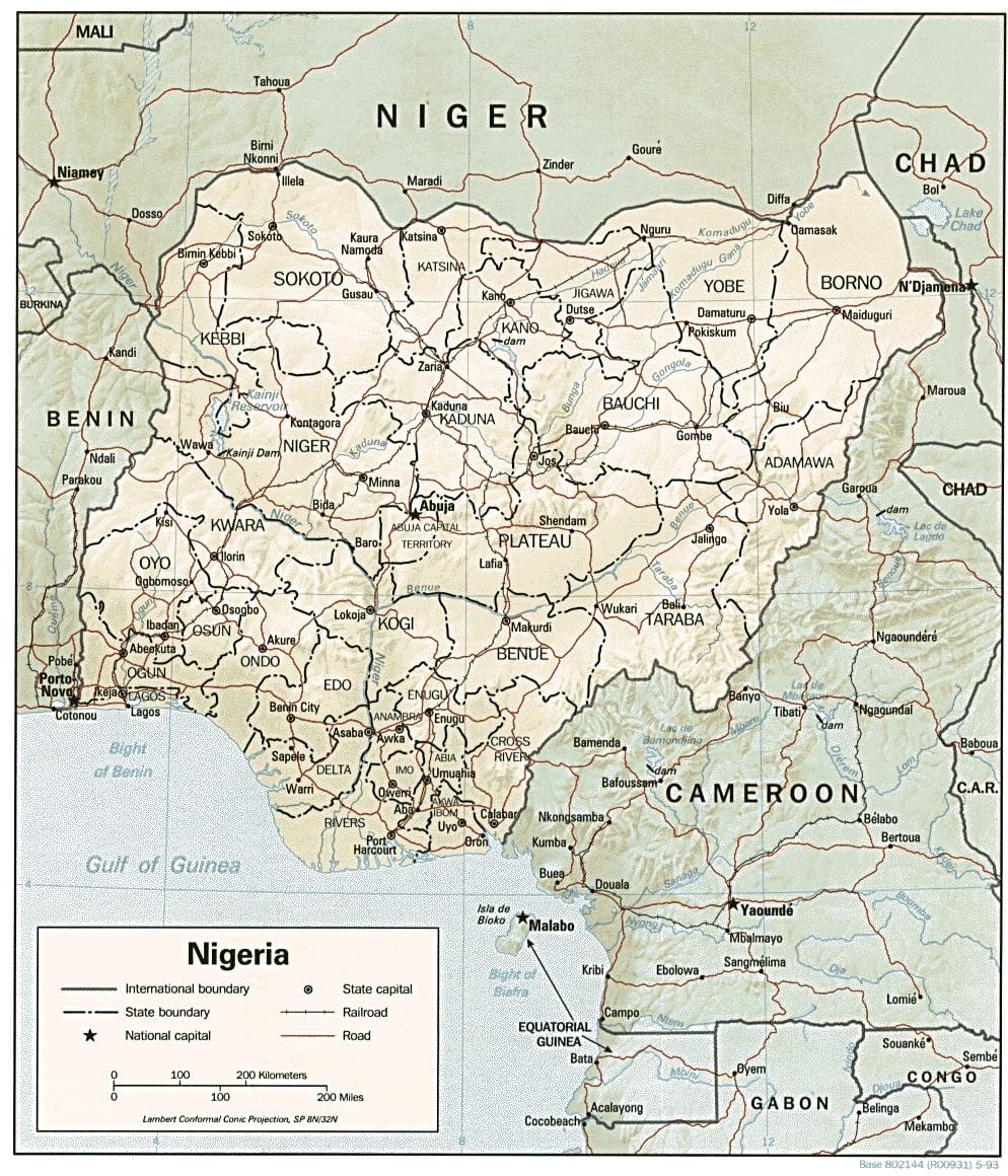 Kaart van de atlas nigeria