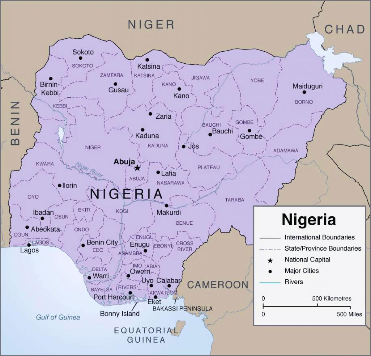 Kaart van gedetailleerde nigeria