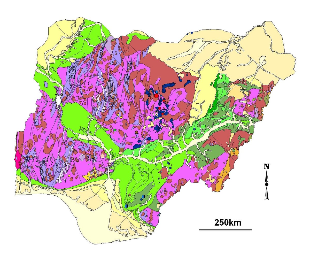 Kaart van de geologische nigeria