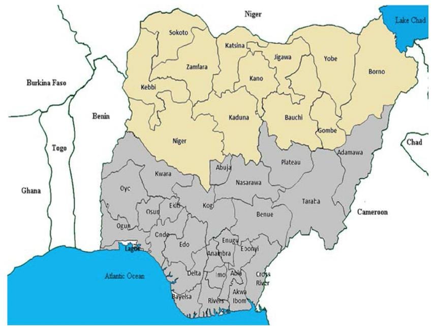 kaart van noord-nigeriaanse staten