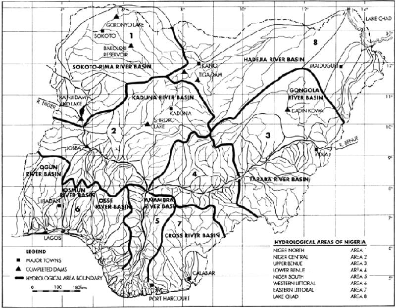 Kaart van hydrologische nigeria