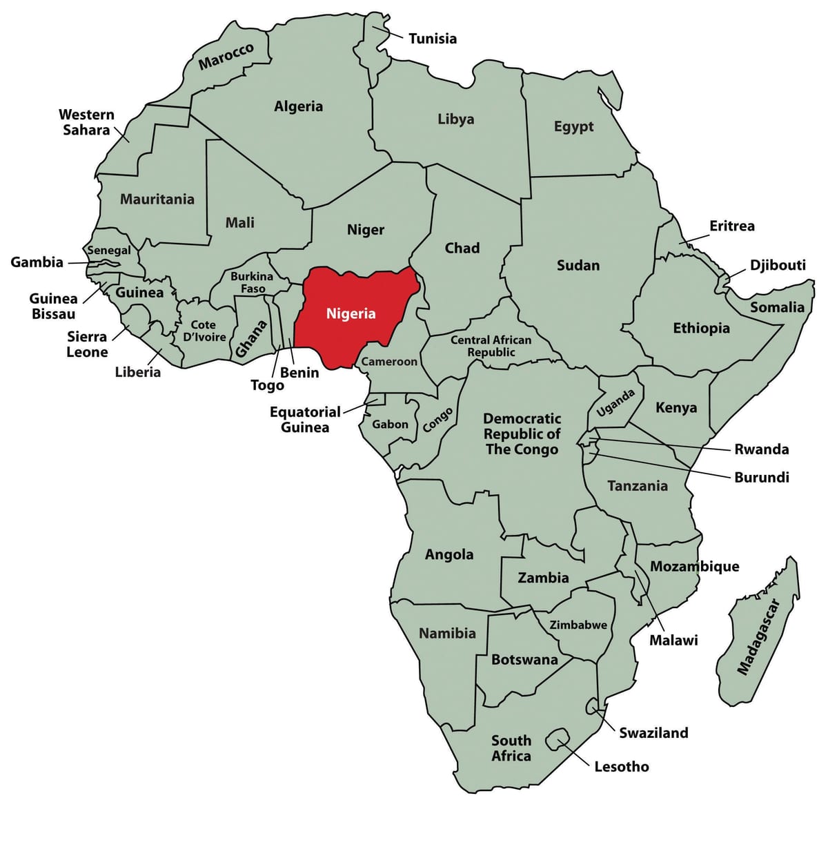 Kaart van afrika tonen nigeria