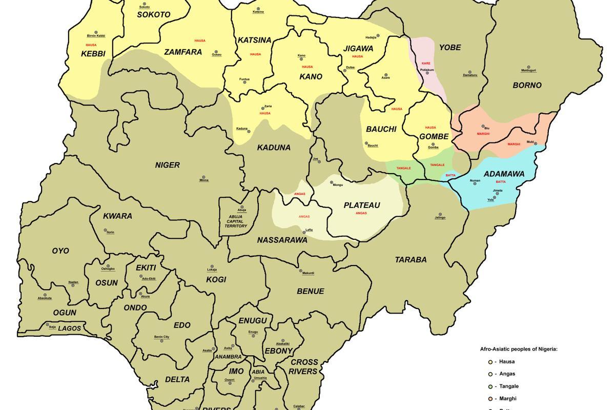 kaart van nigeria met 36 staten