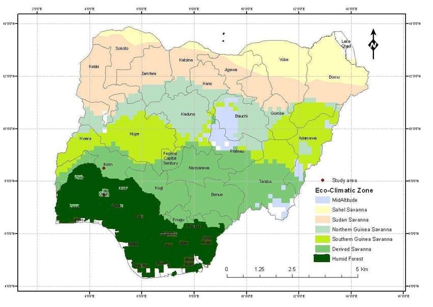Kaart van nigeria tonen klimatologische zone