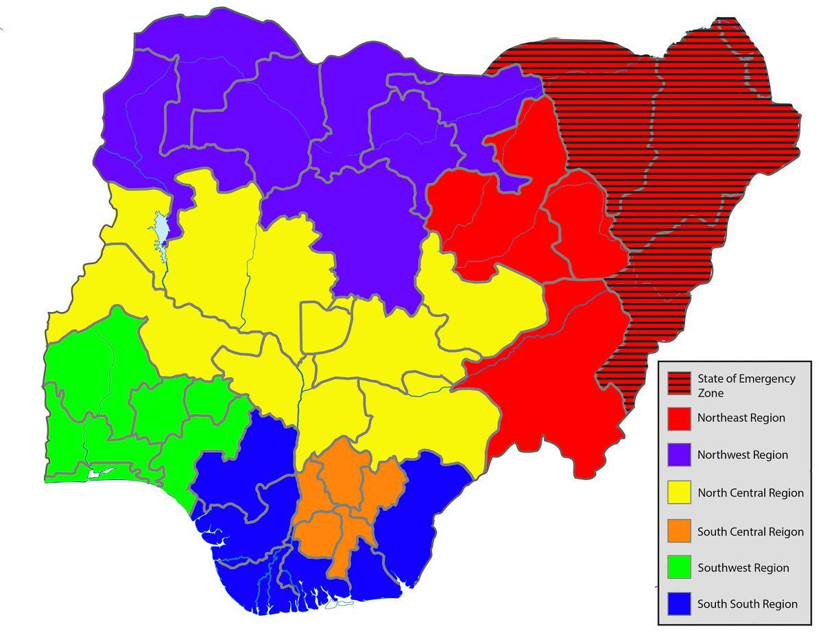 kaart van nigeria die alle staten