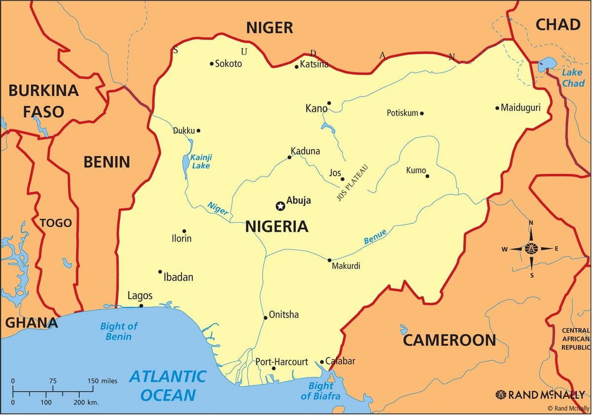 kaart van nigeria tonen van de rivier de niger en benue