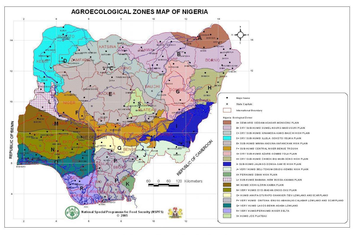kaart van nigeria met verschillende vegetatie zones