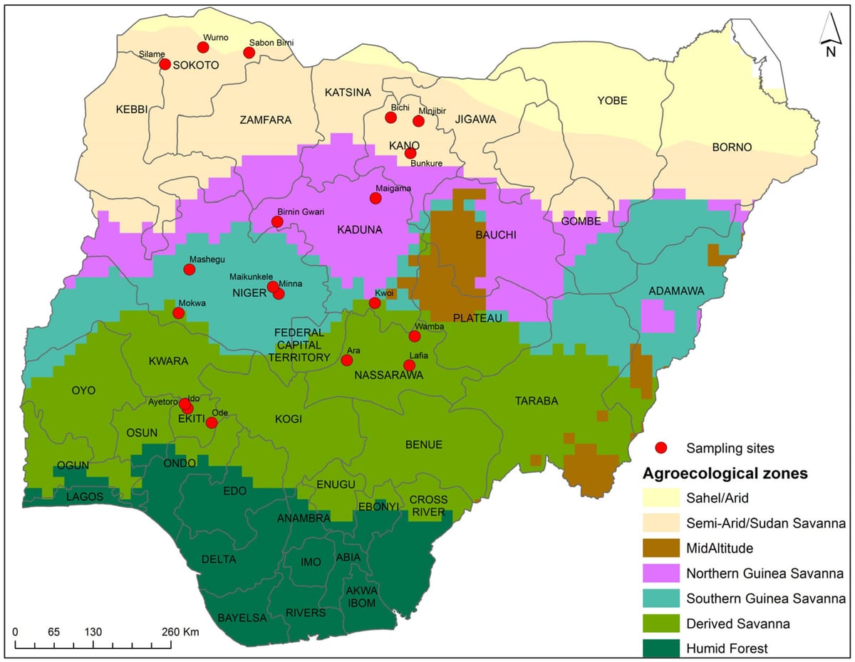 kaart van nigeria tonen gewas distributie