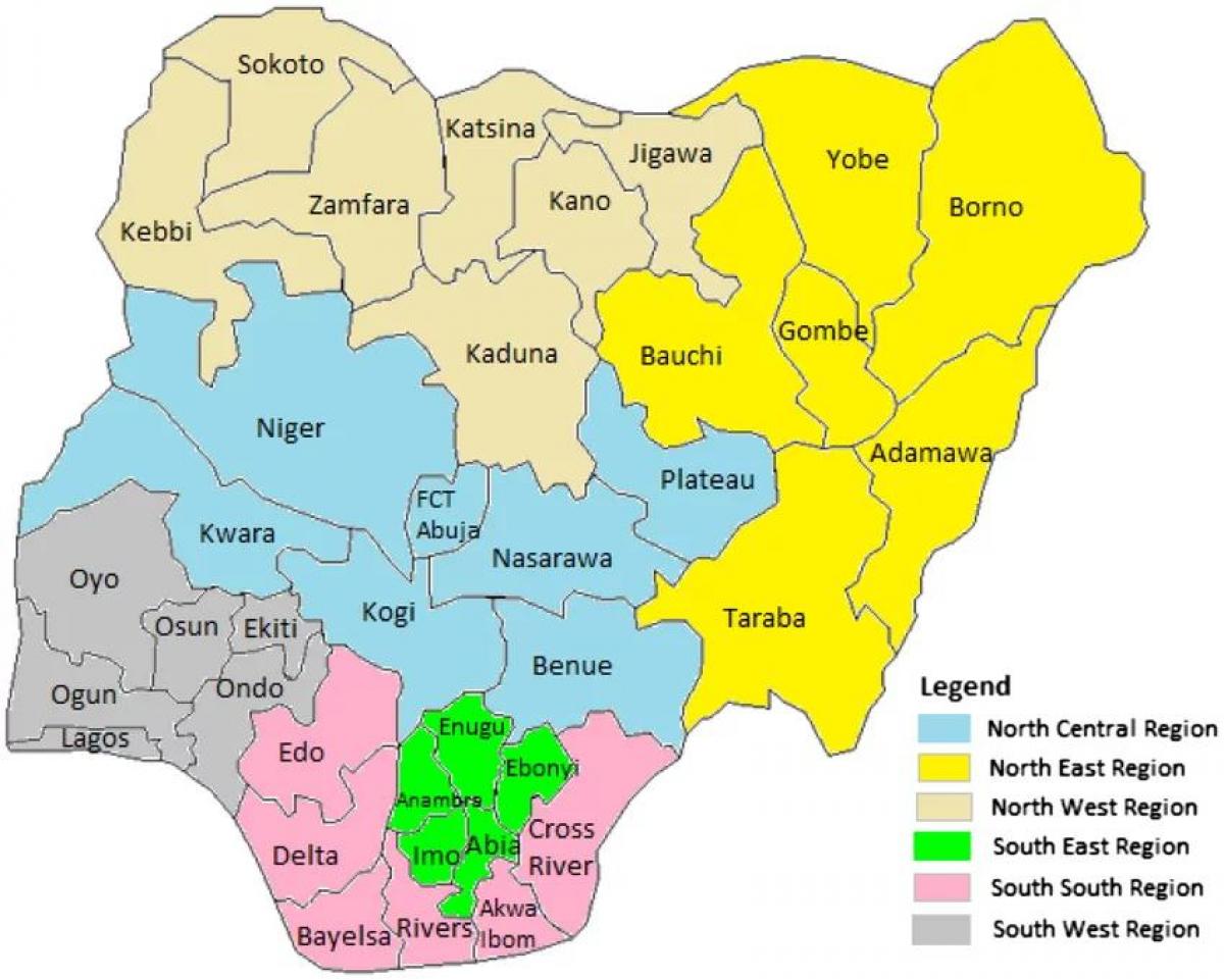 nigeria kaart Kaart van nigeria waarop de geopolitieke zones   Kaart van nigeria 