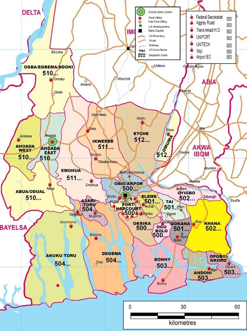 Kaart van rivers state nigeria
