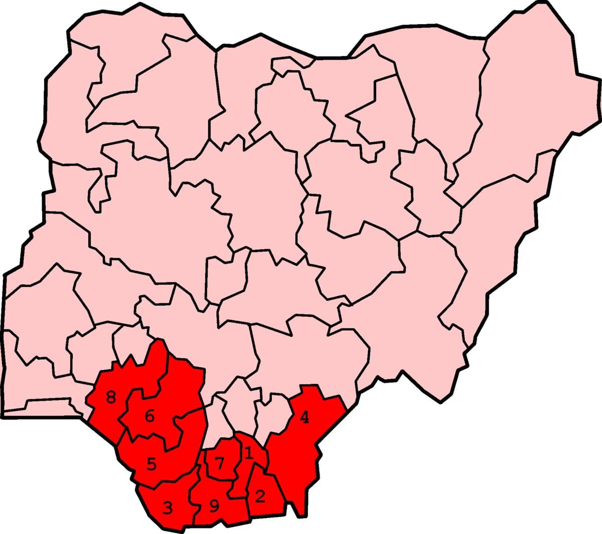 Kaart van zuid-zuid-nigeria