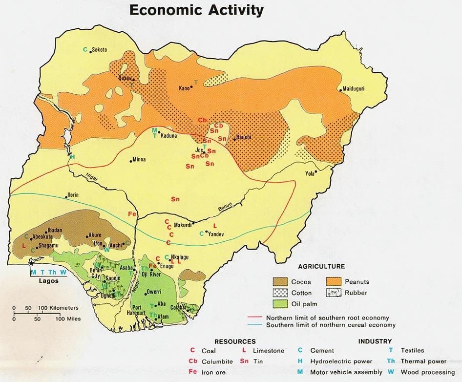 Kaart van landbouw-nigeria