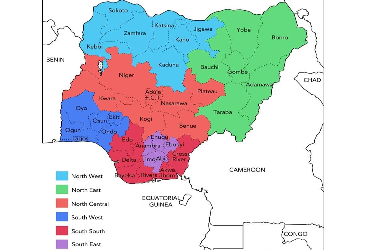 kaart van nigeria tonen geopolitieke zones
