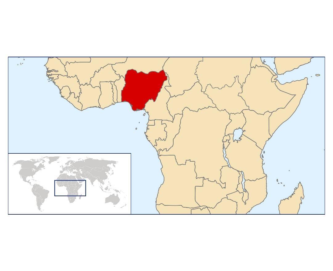 nigeria locatie op de kaart van de wereld