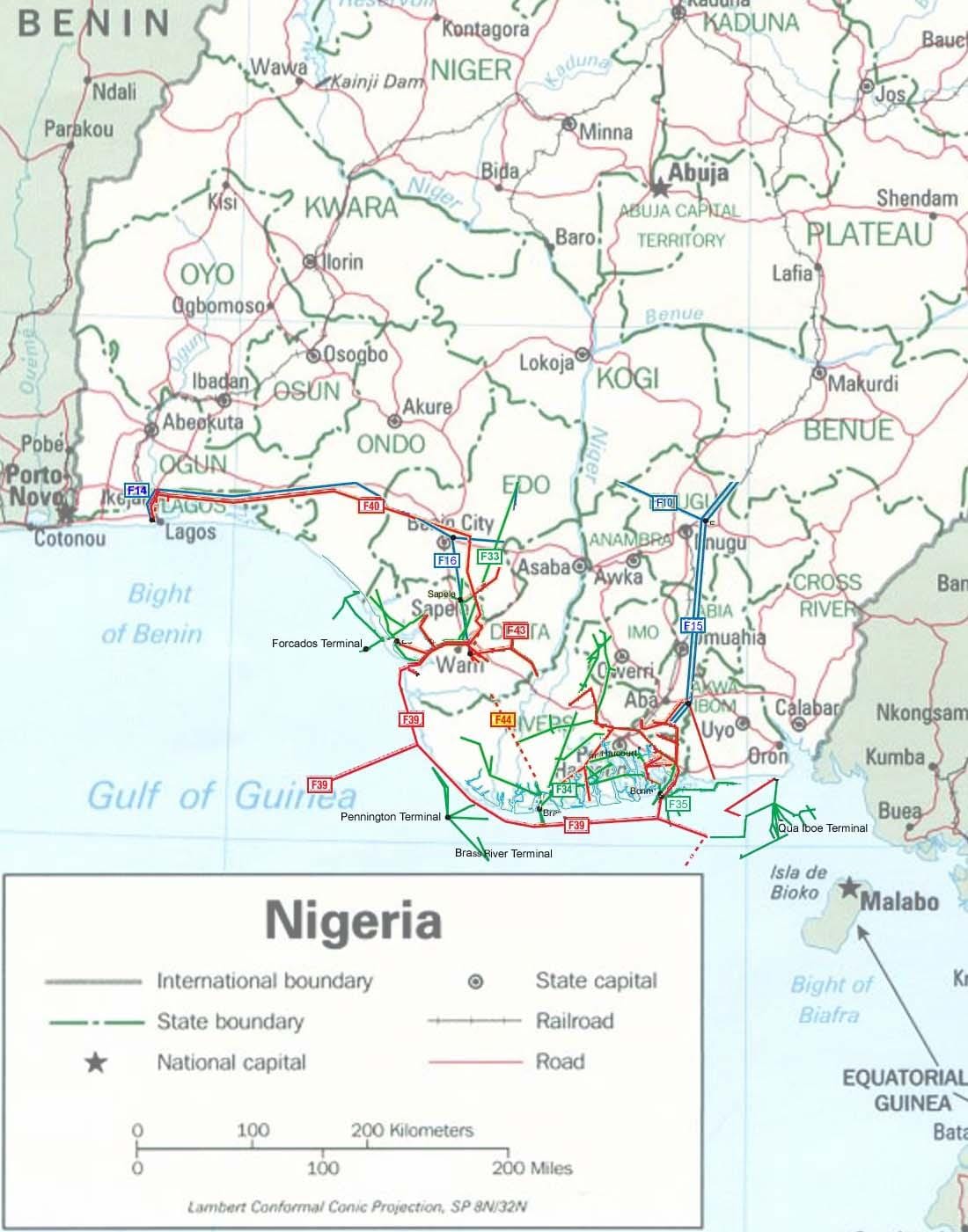 Kaart van de pijpleiding nigeria 