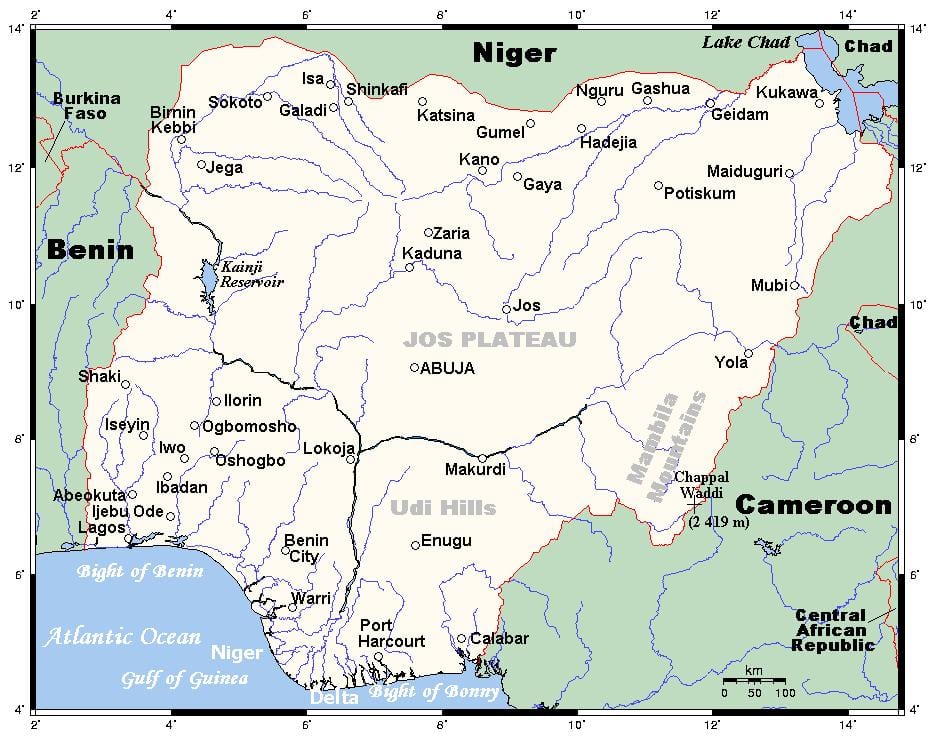 rivieren in nigeria kaart