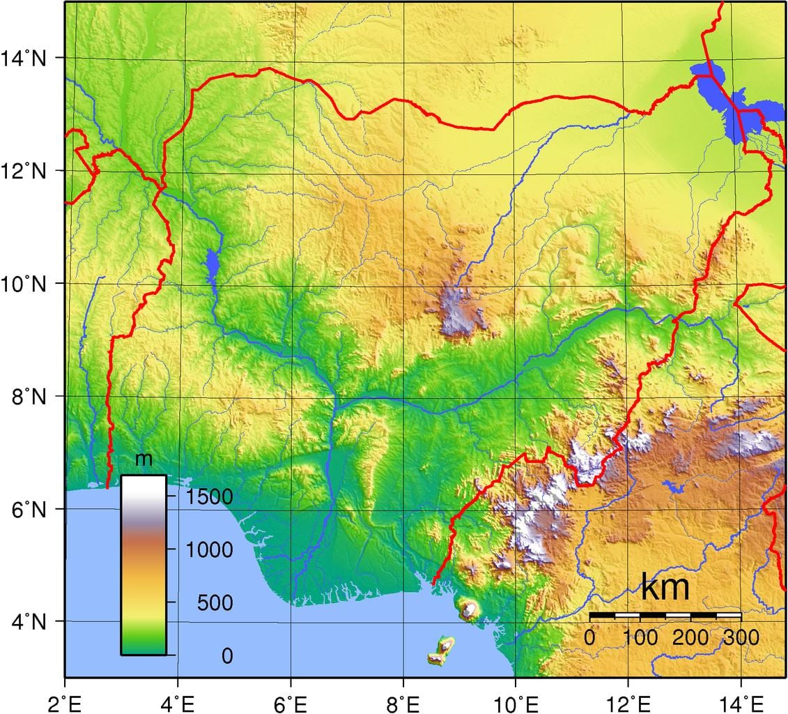 Kaart van nigeria topografische