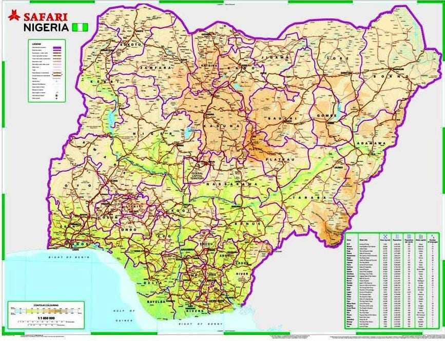 Kaart van nigeria weg afstand