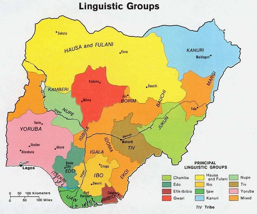 kaart van nigeria tonen van etnische groepen