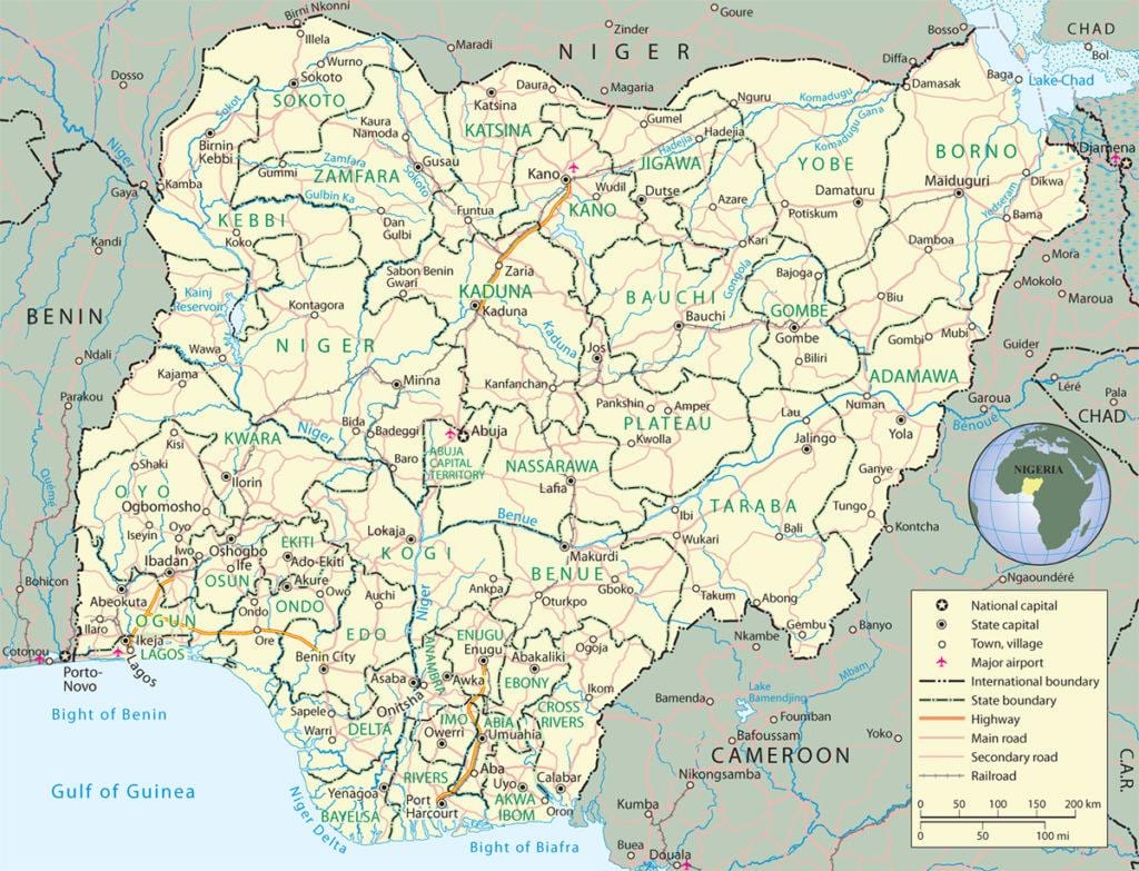 kaart van nigeria tonen staten en hoofdsteden