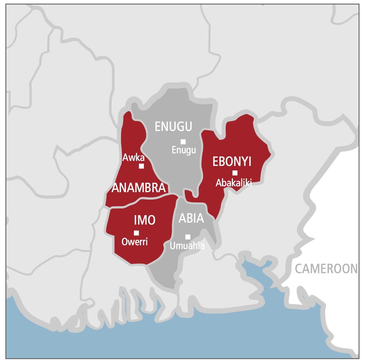 Kaart van zuid-oost-nigeria