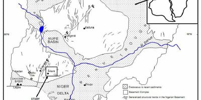 Kaart van nigeria tonen van drainage