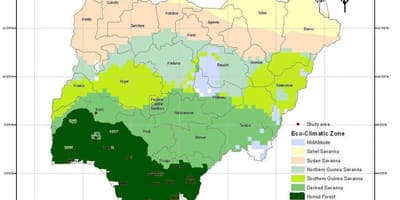 Kaart van nigeria tonen klimatologische zone