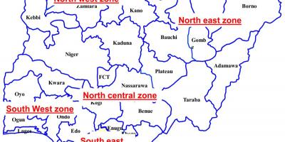 Kaart van nigeria tonen van de zes geopolitieke zones