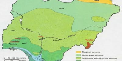 Kaart van nigeria tonen van de vegetatie