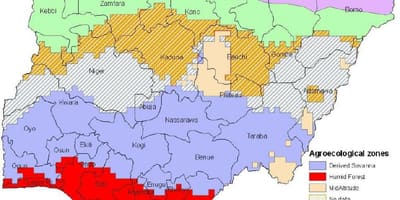 Kaart van nigeria waarin de ecologische zones