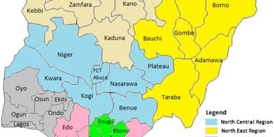 Kaart van nigeria waarop de geopolitieke zones