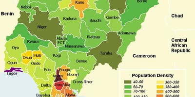 Nigeria bevolkingsdichtheid kaart