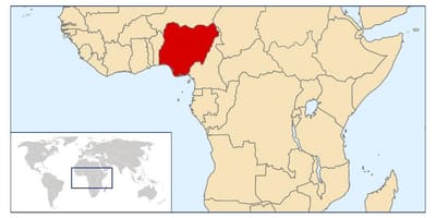 Nigeria locatie op de kaart van de wereld
